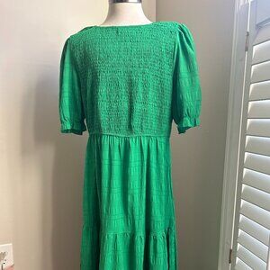 Smocked Puff Sleeve Green Dress XL